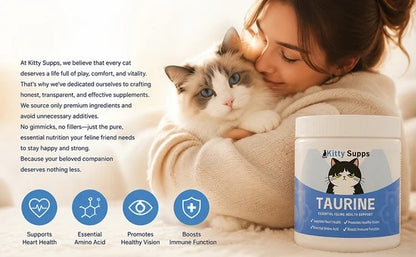 Kittysupps Taurine Powder for Cats, Kitty Supps Taurine Supplement, Grade Amino Acid Supplement for Heart, Vision & Daily Wellness, 200 Grams (1pcs)
